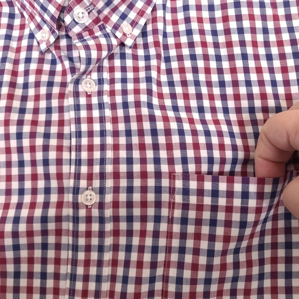 J Crew Shirt Mens XL Slim Fit Red White Blue Gingham Plaid Flex Washed Button Up